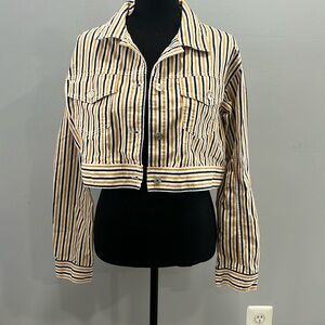 Cropped blue and white stripped cropped jacket